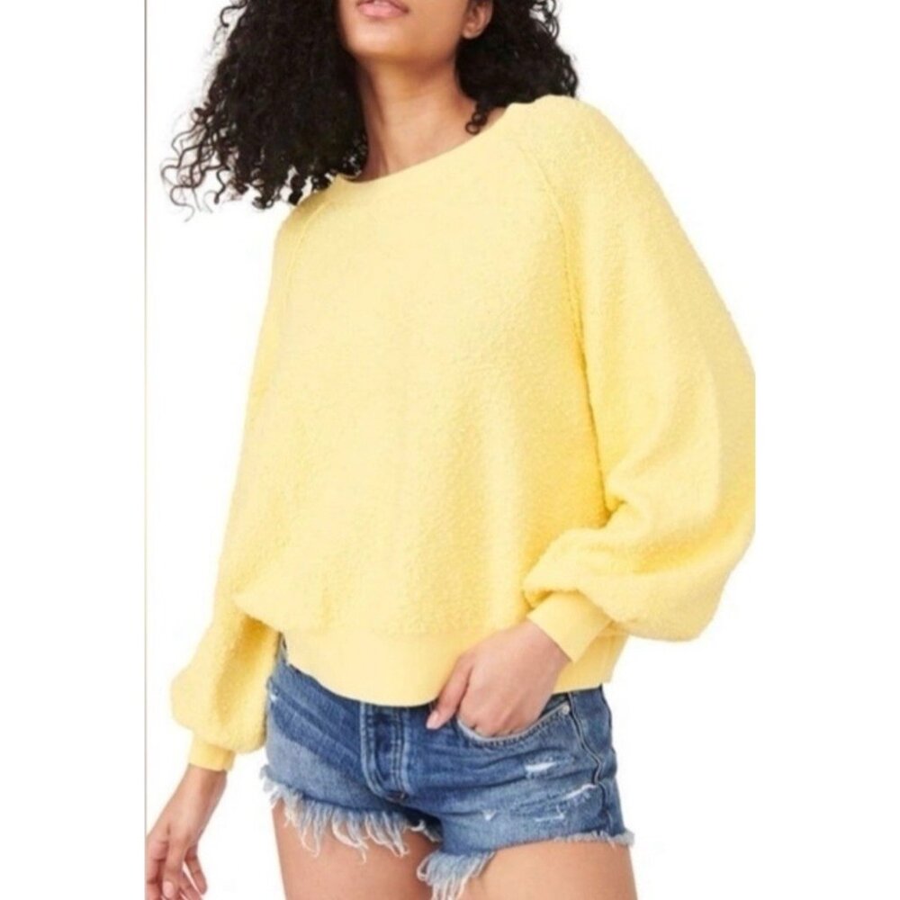 Free People Found My Friend Bouclé Pullover Sweater Sunshine Yellow Medium